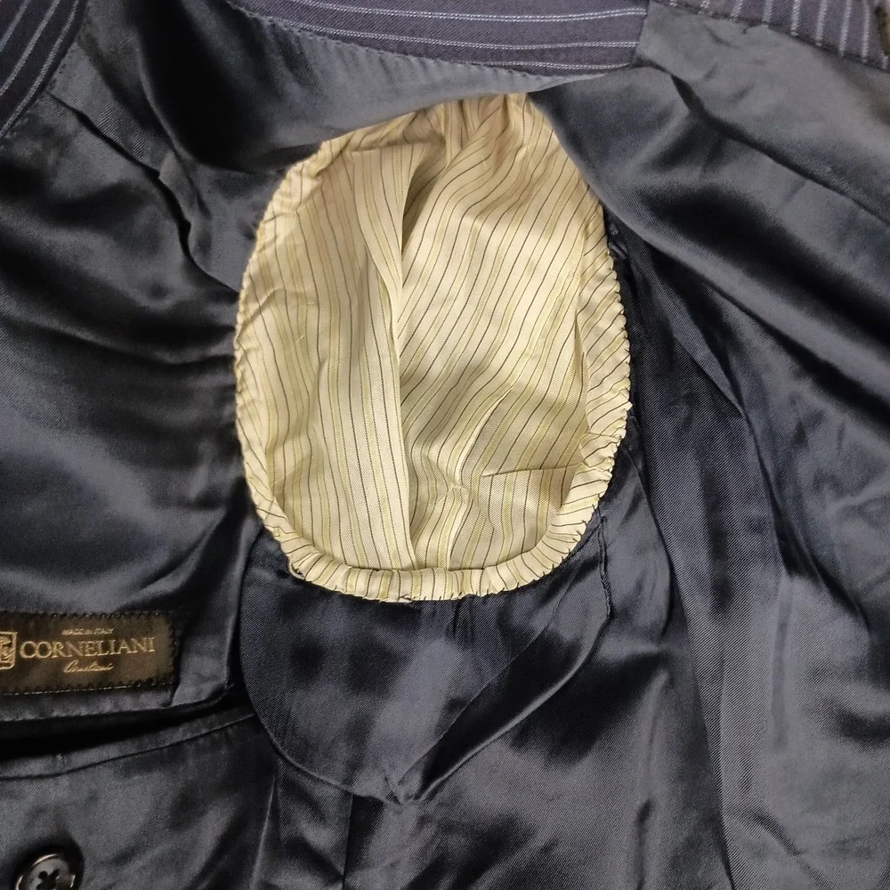 CORNELIANI Mantua Suit Super 130's 42R 36W Virgin Wool Navy Blue Pinstripe - Picture 4 of 16
